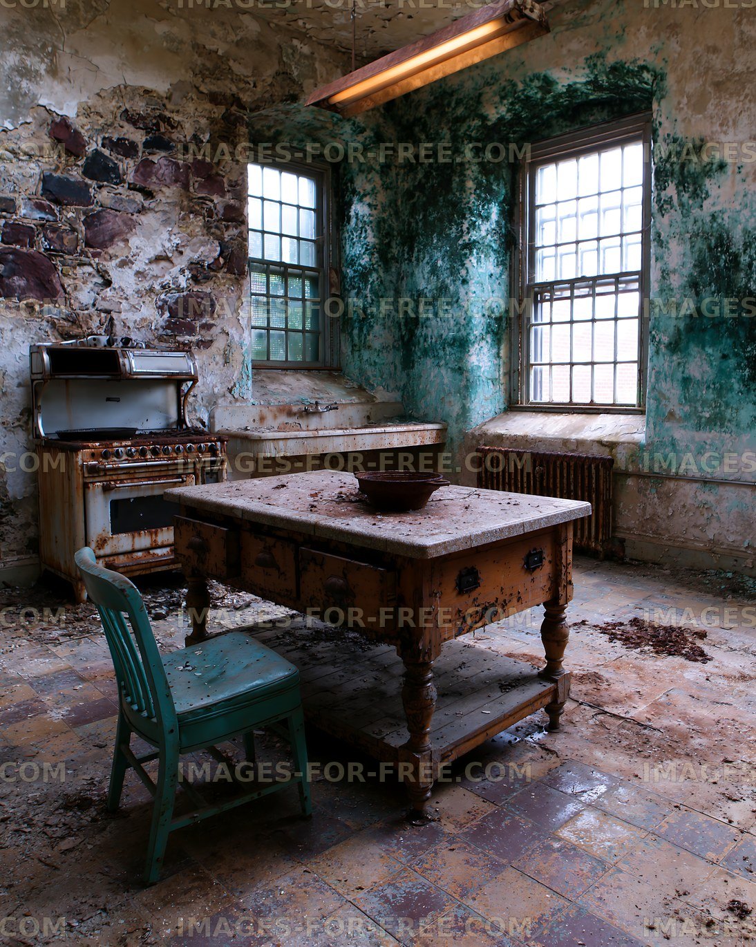 Weathered abandoned kitchen interior