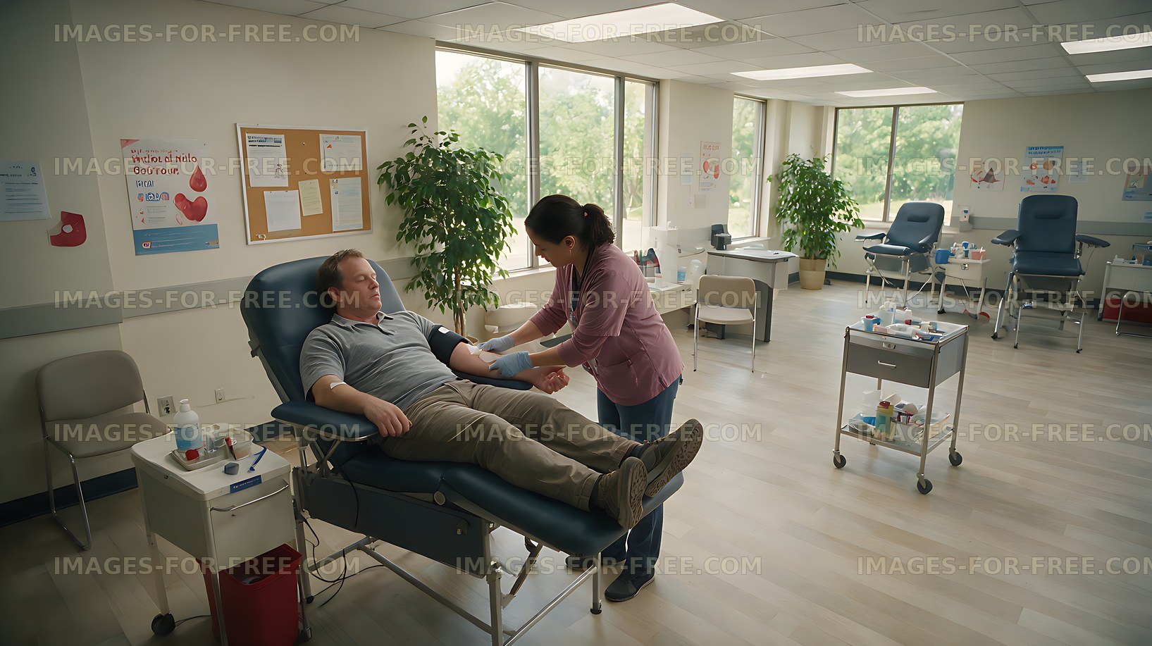 Donor reclining during blood donation at clinic