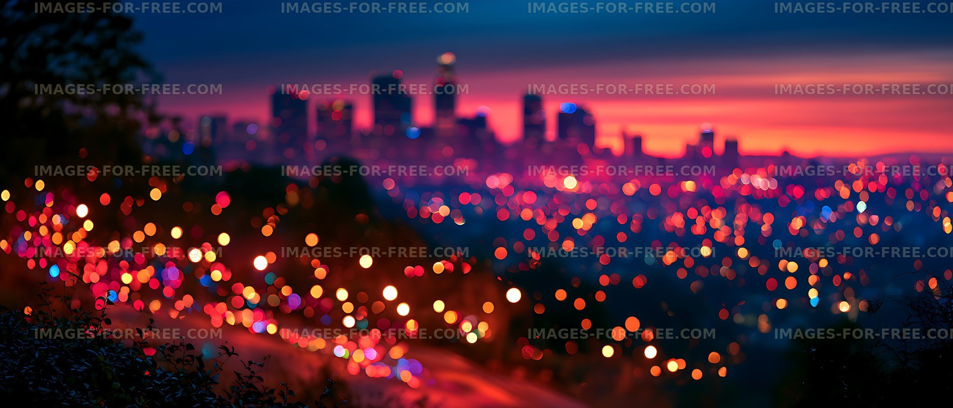 Colorful bokeh cityscape during twilight