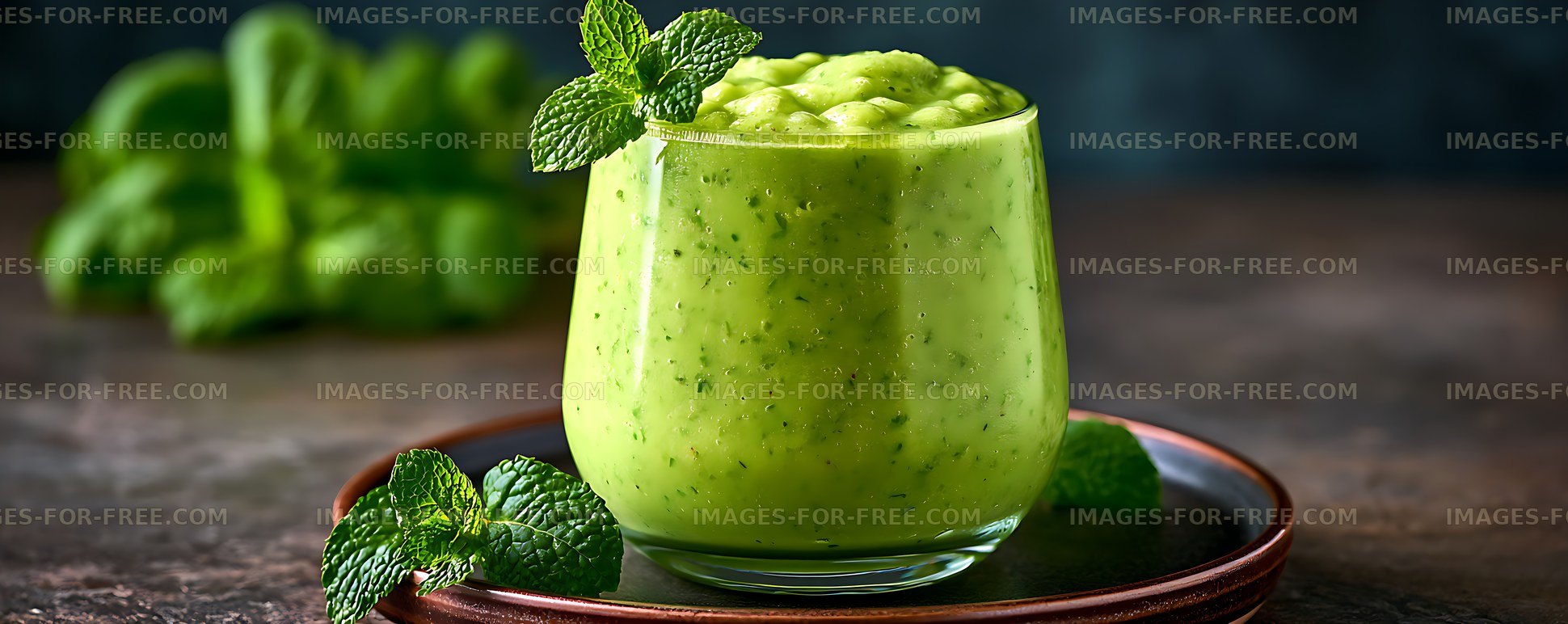 Fresh green smoothie garnished with mint