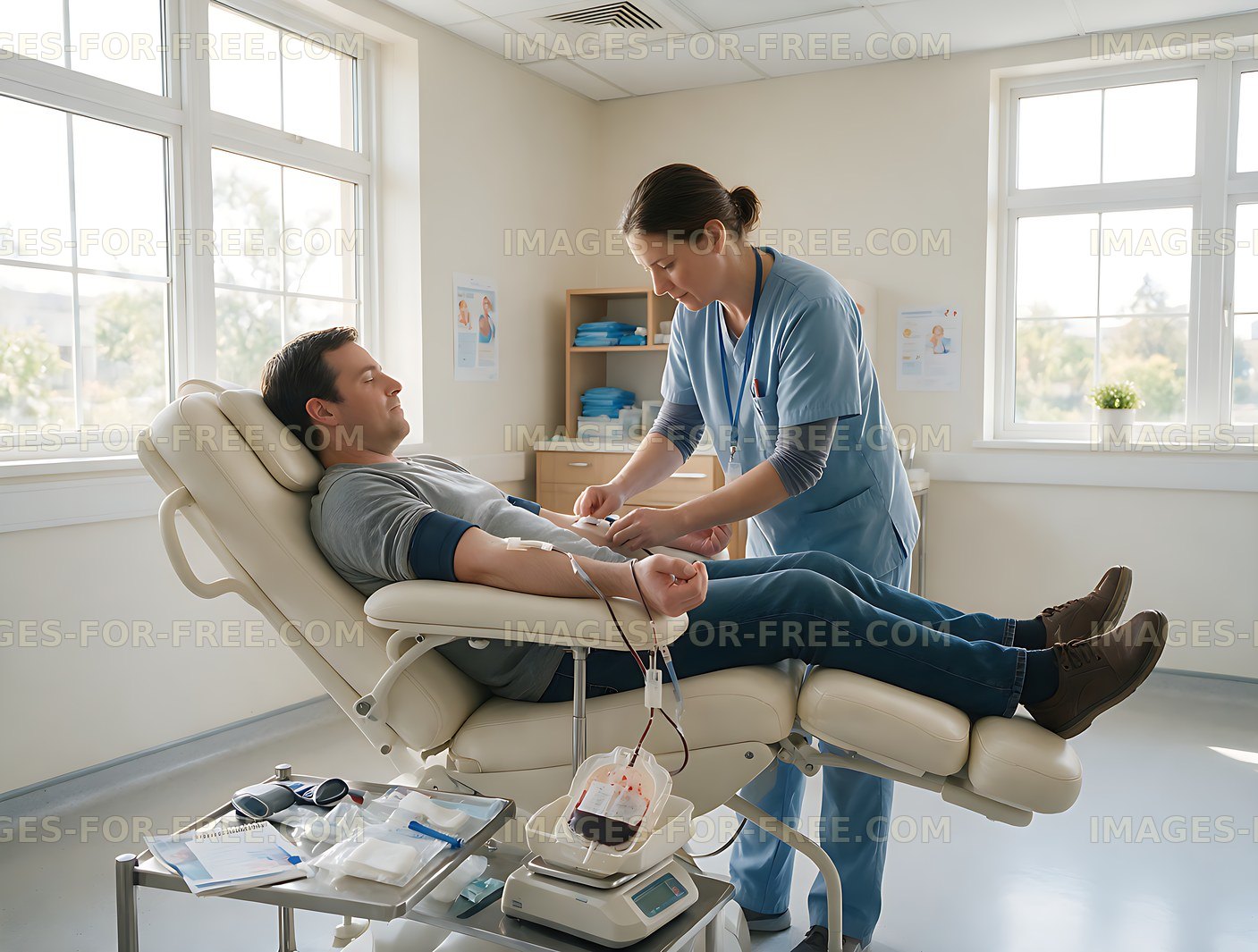 Donor receiving blood collection assistance