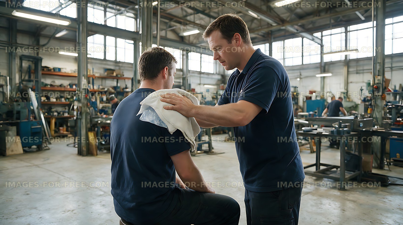 Coworker provides first aid to injured worker at work