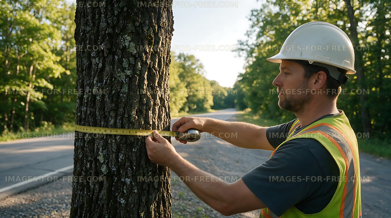 Forestry Worker Measuring a Tree Trunk