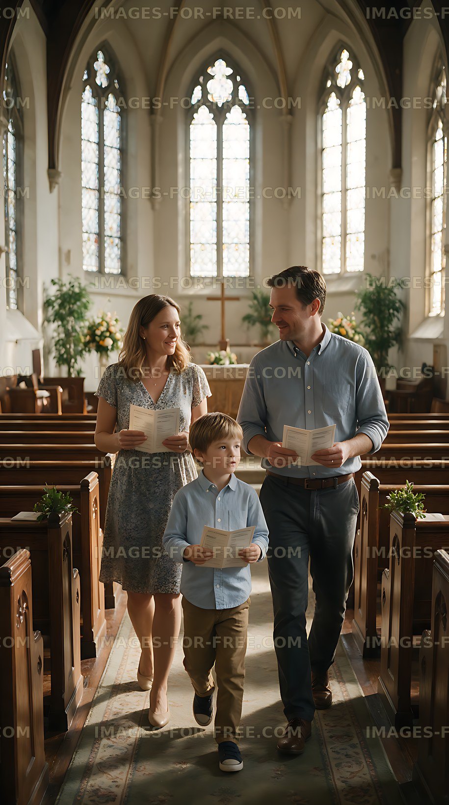 Family attending a church service together
