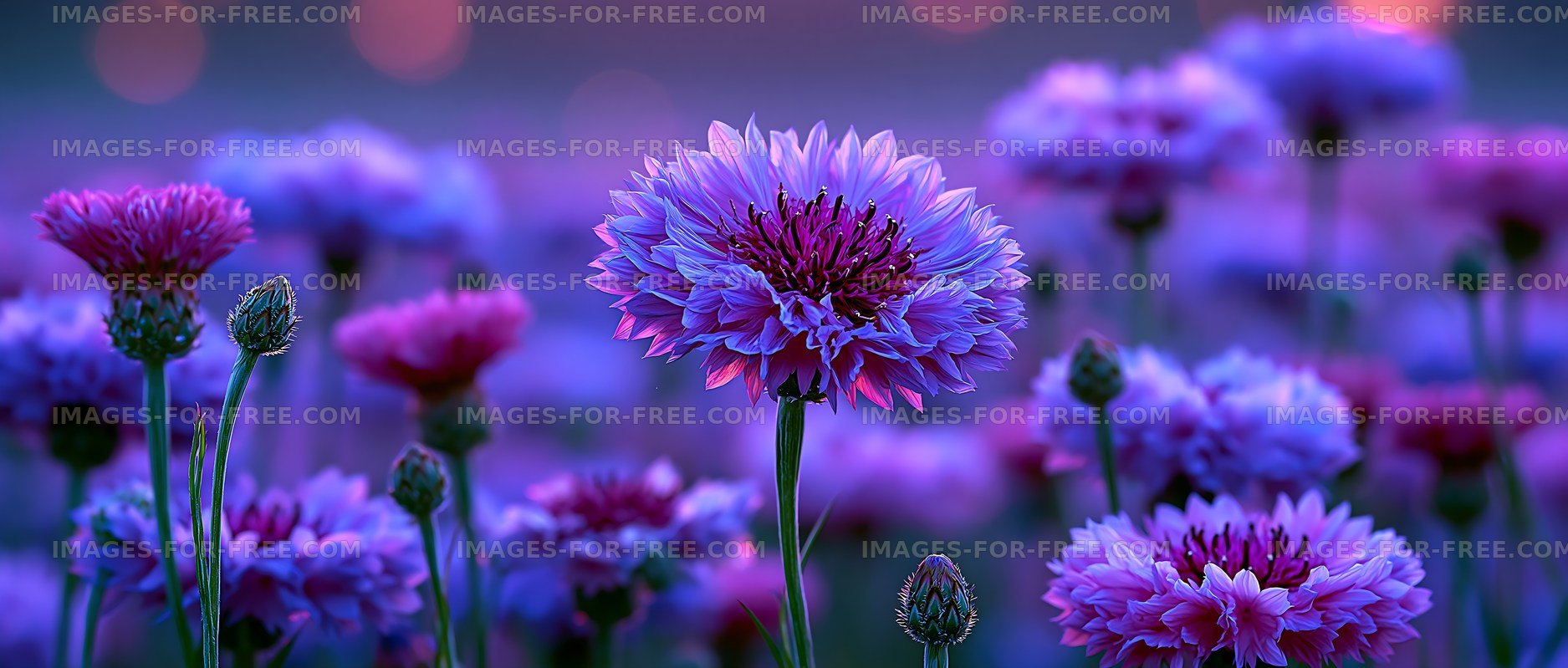 Colorful flowers bloom in a garden during sunset