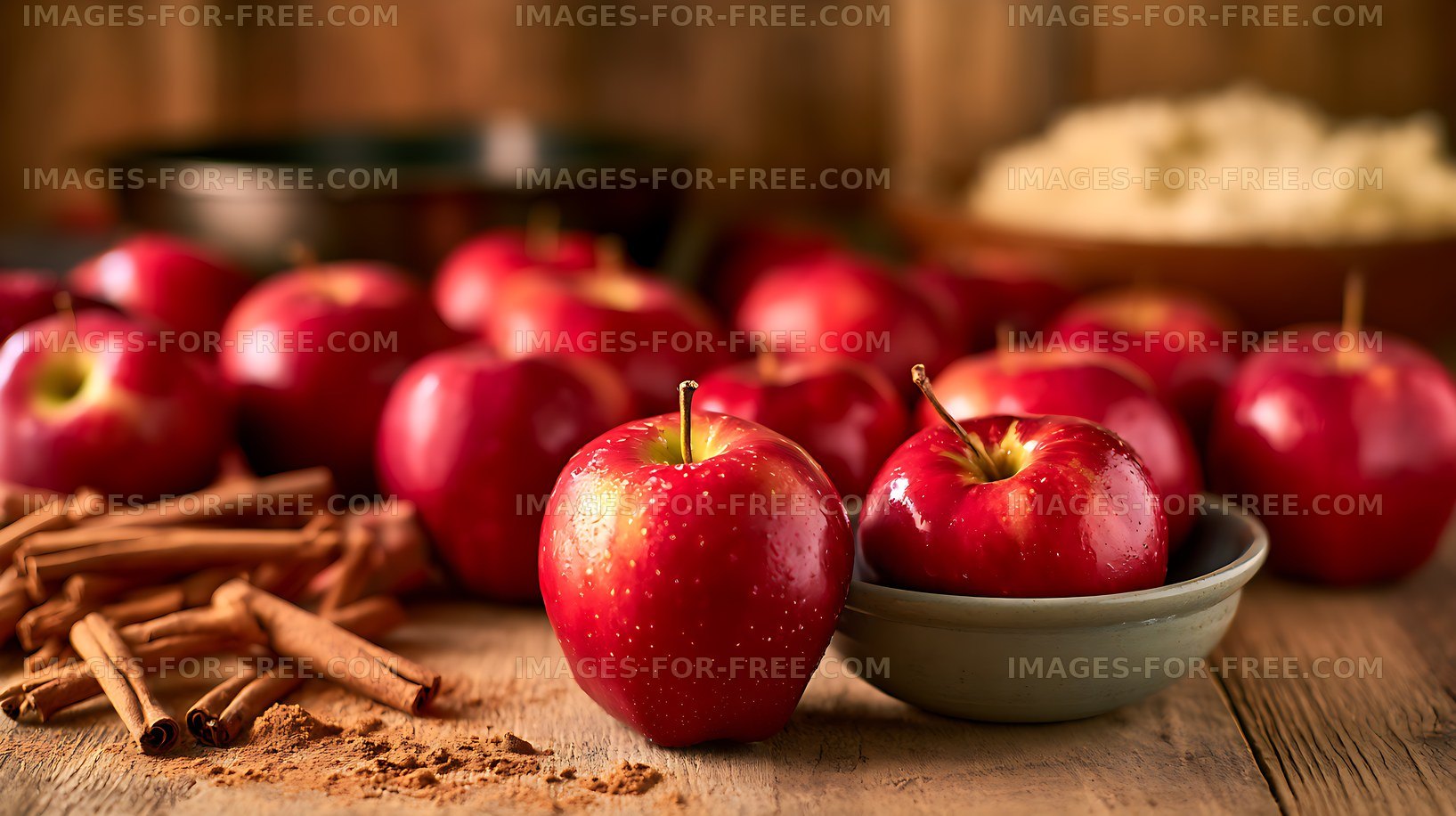 Glossy apples and cinnamon in warm rustic still life