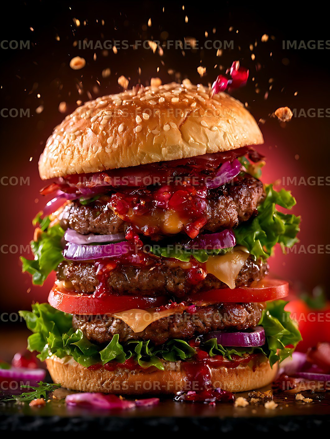 Stacked double cheeseburger with fresh toppings