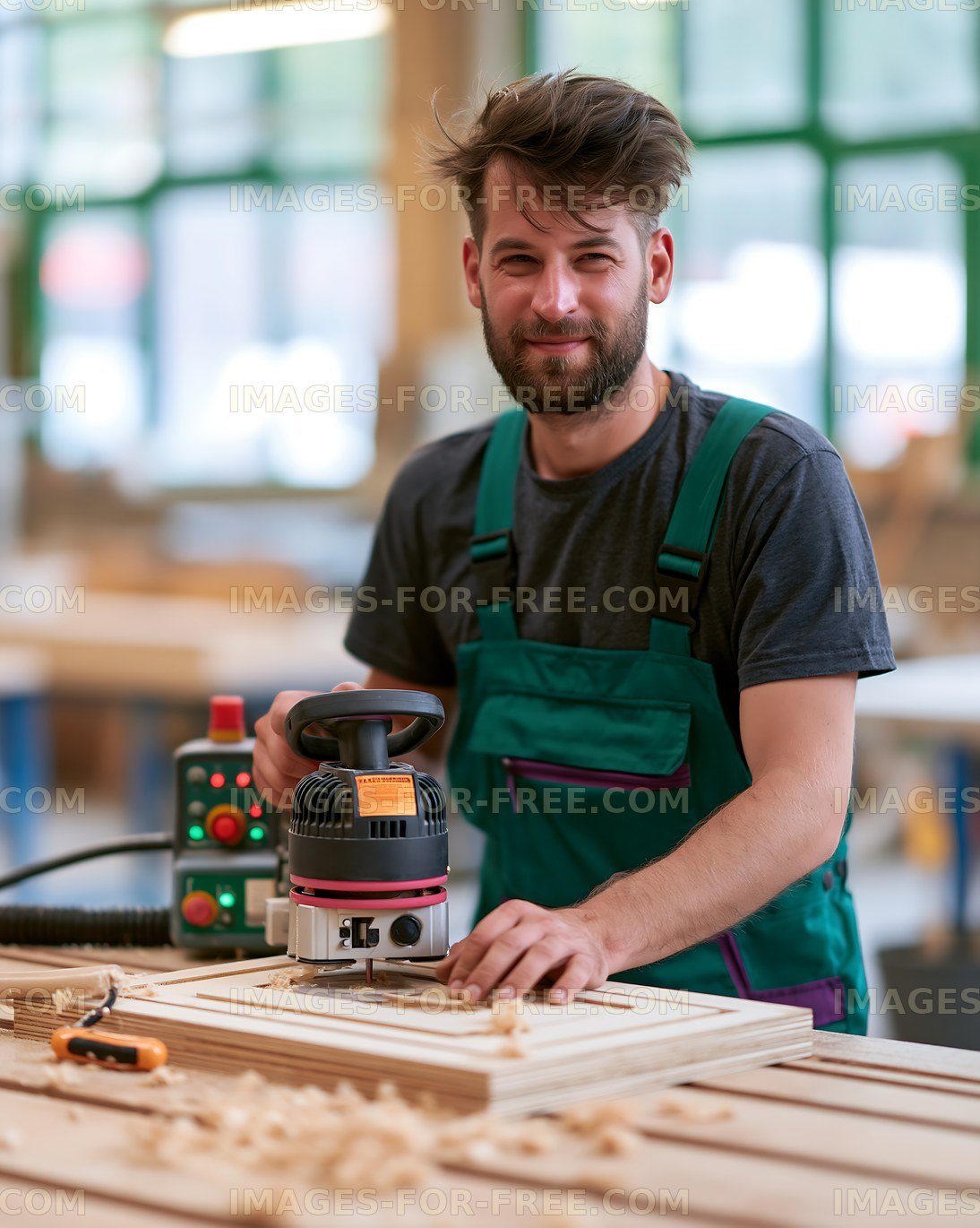 Woodworker Using a Router on a Wooden Board