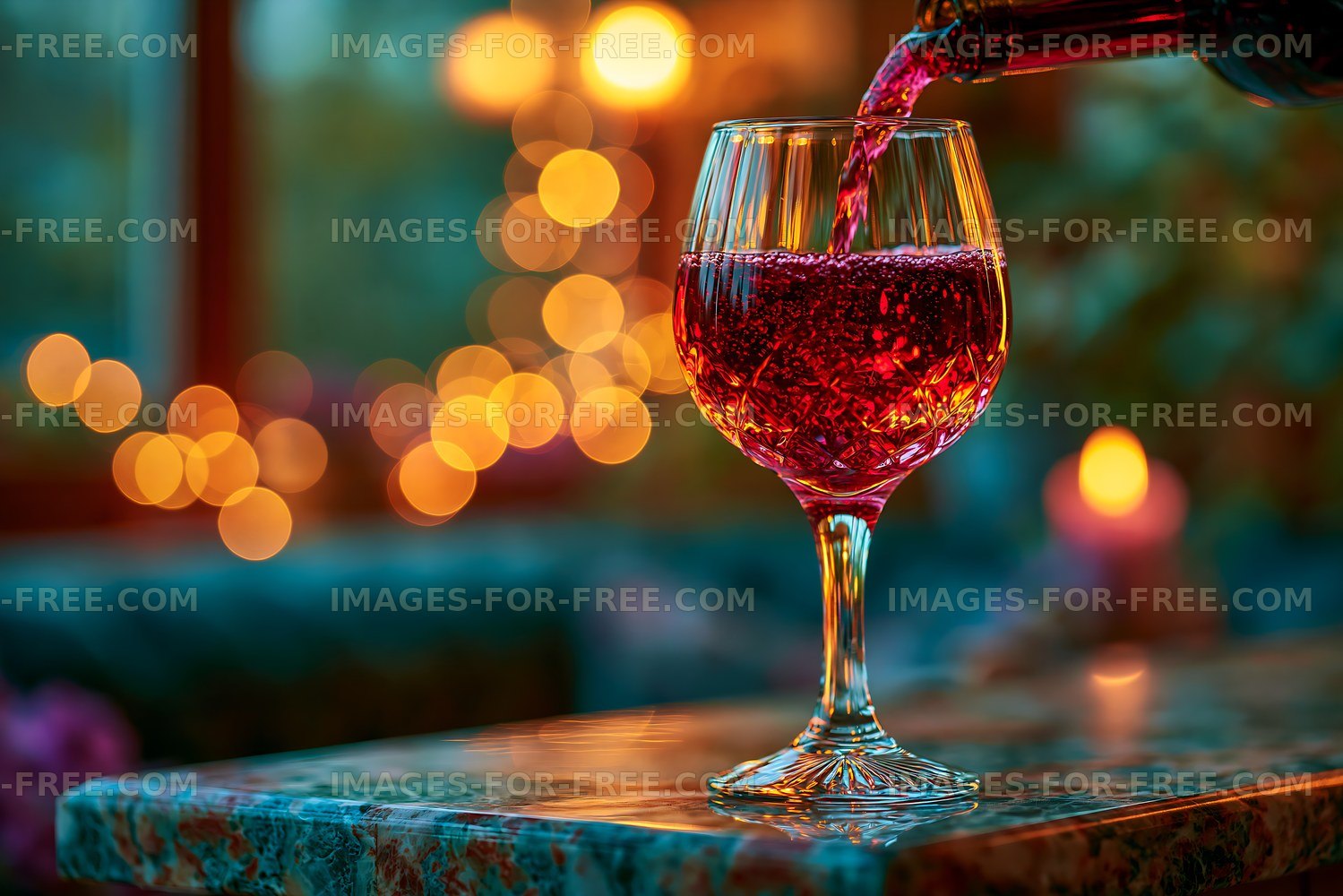 Red wine poured into an elegant glass