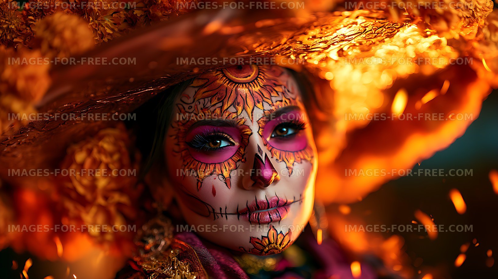 Colorful sugar skull face painting portrait
