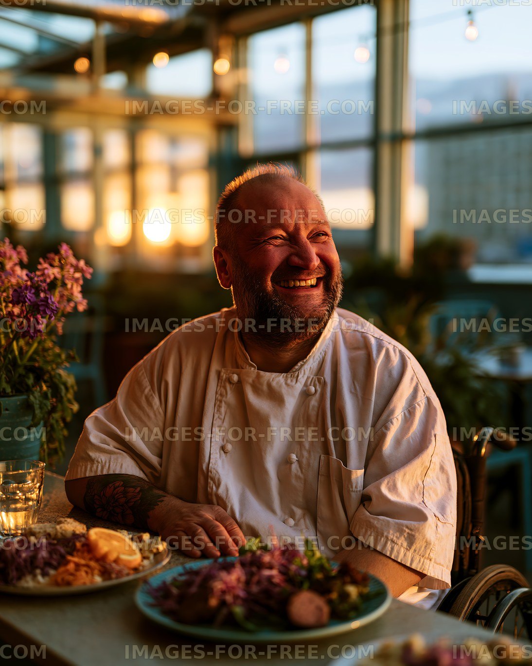 Happy chef enjoying a restaurant dining setting
