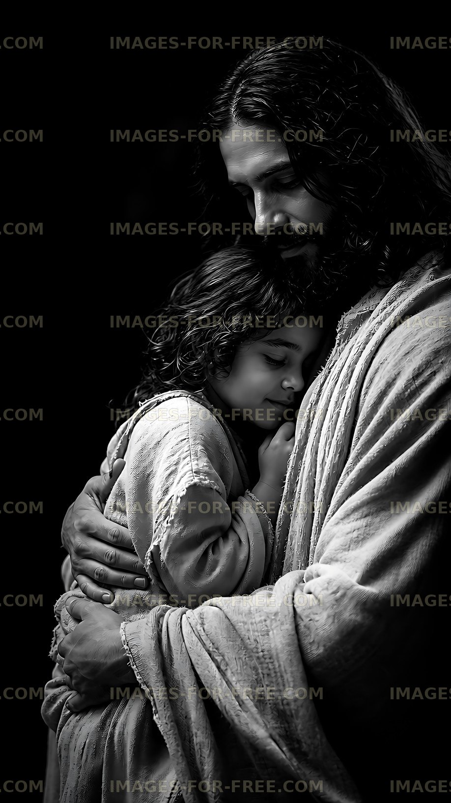Jesus embracing a child in a moment of comfort