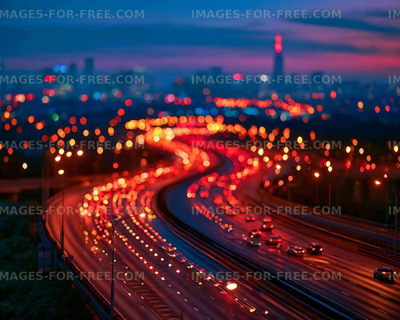 Colorful traffic light trails on an urban highway