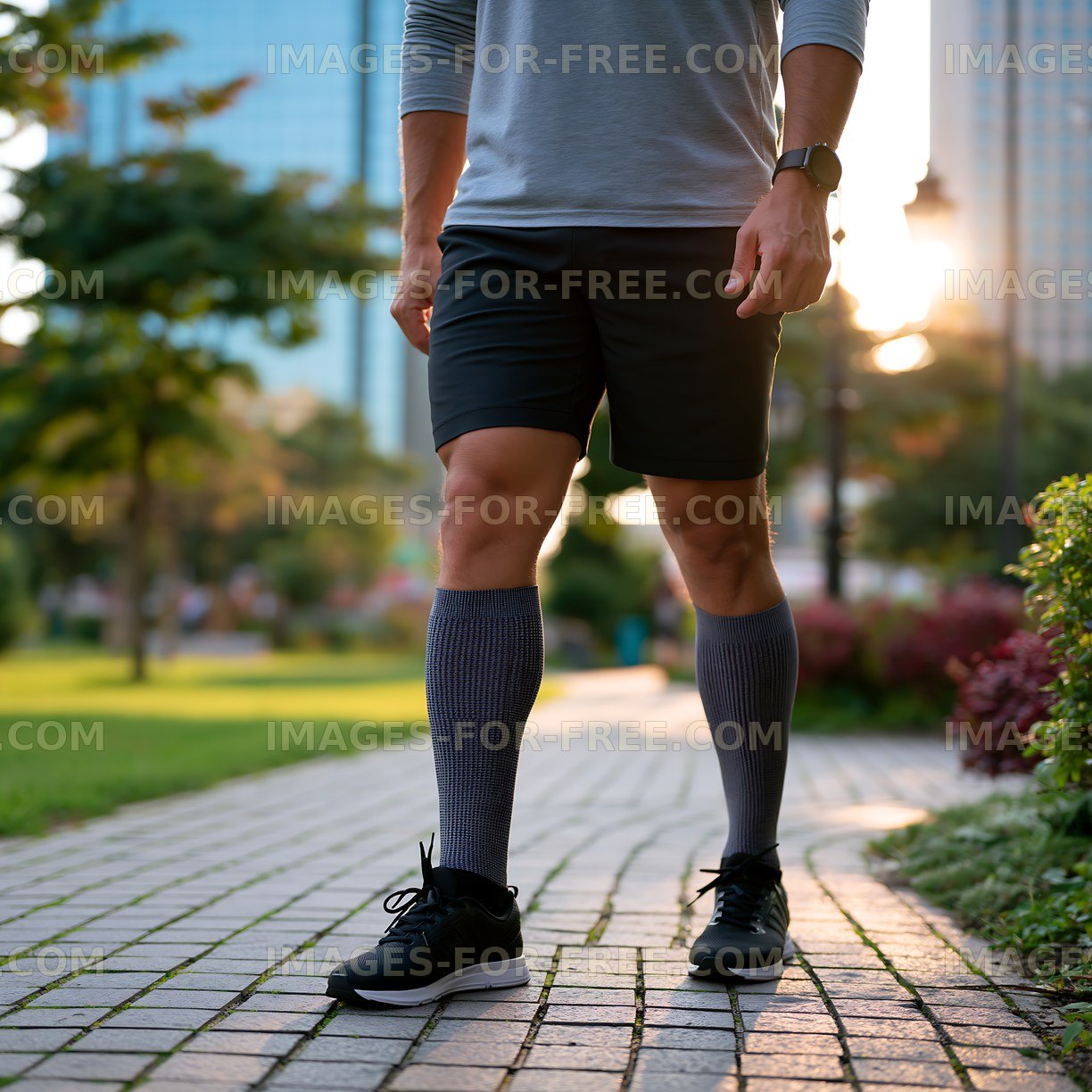Man walking in the park during sunset wearing athletic gear