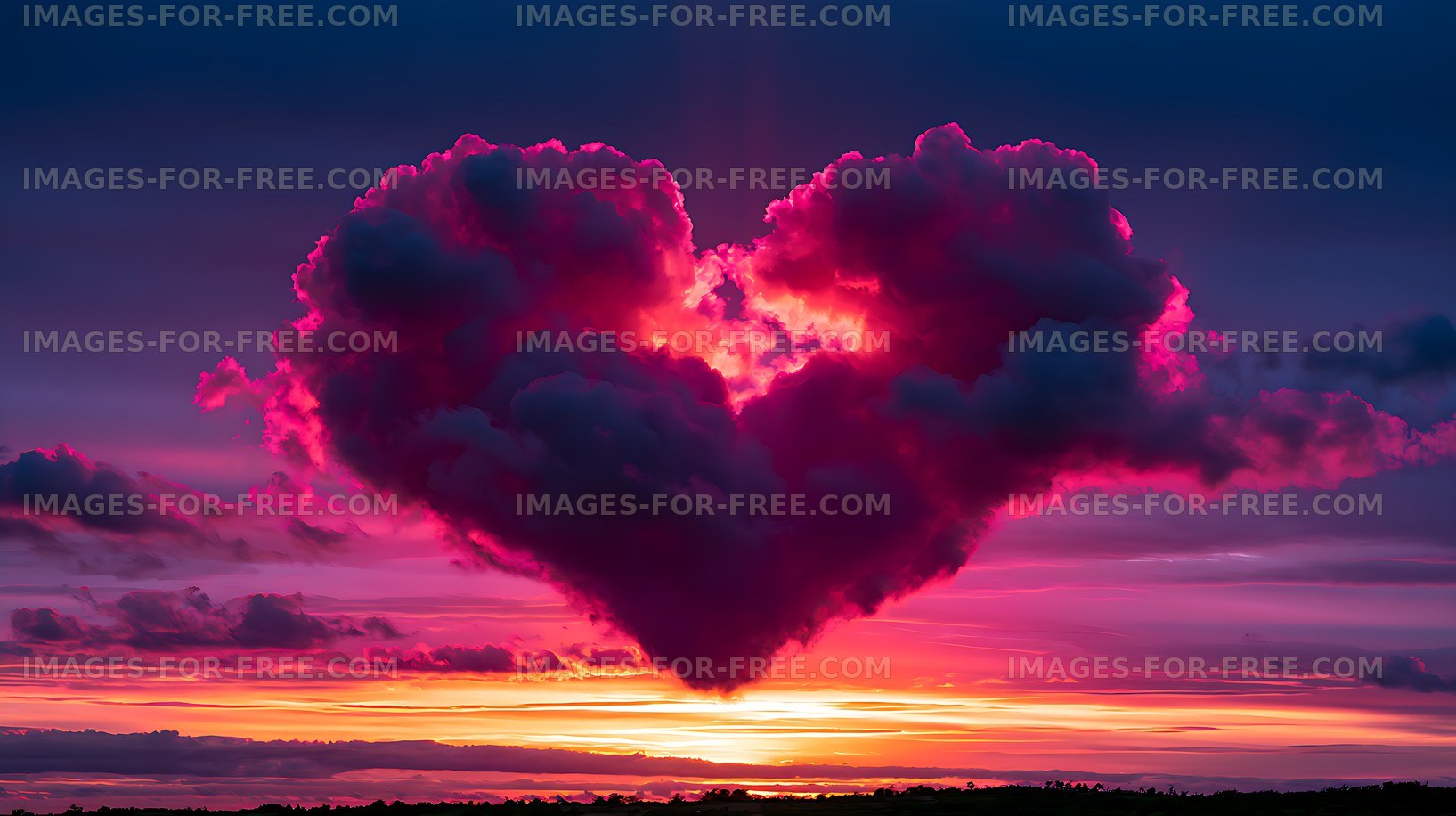 Colorful sunset sky with illuminated storm clouds