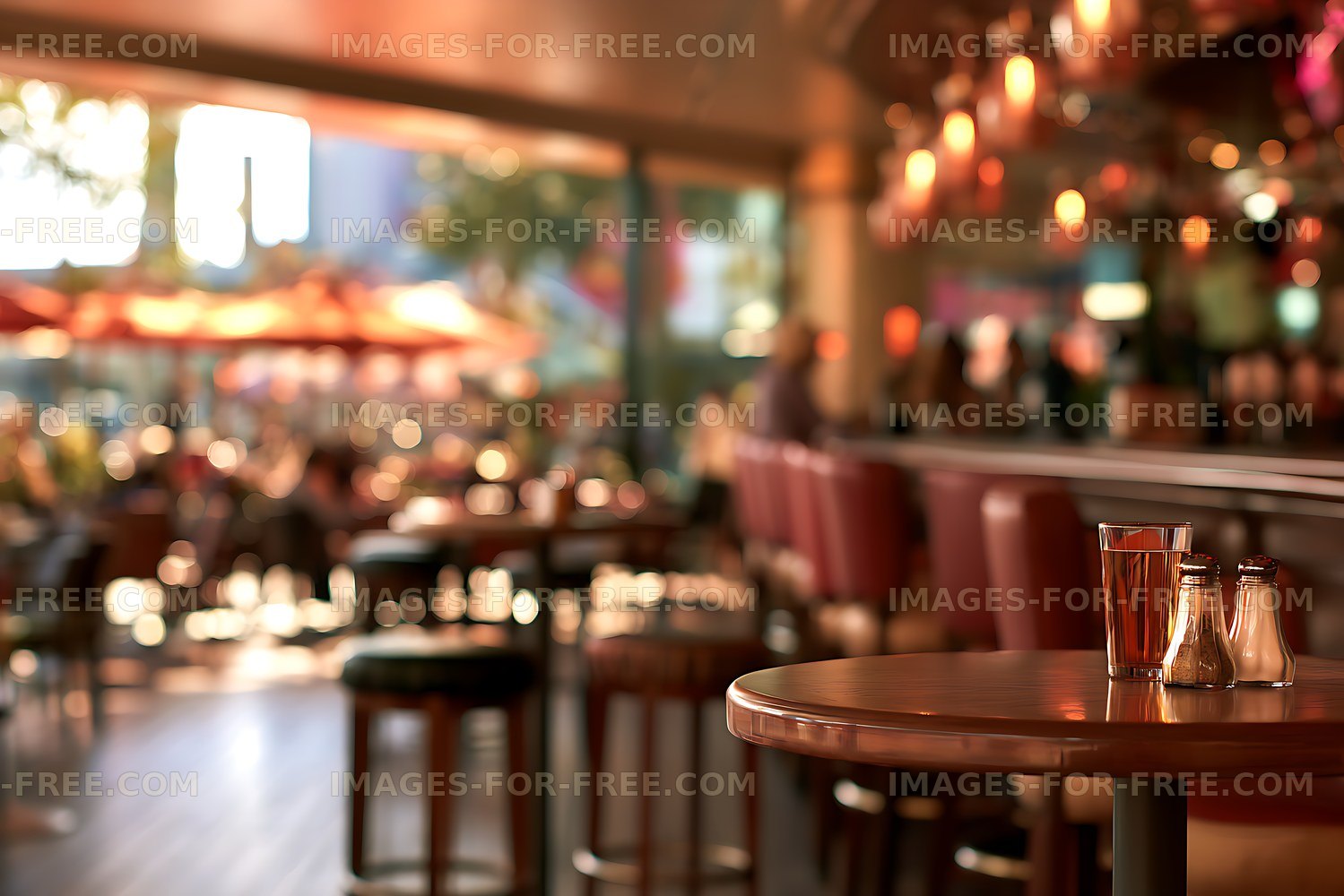 Cozy restaurant table with atmospheric blurred background