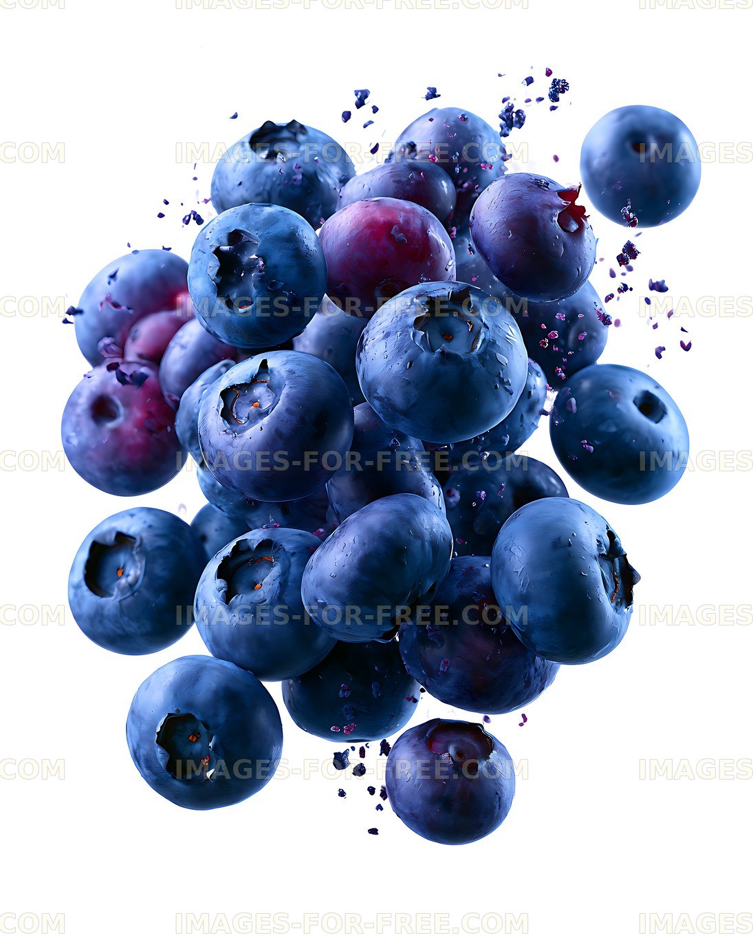 Ripe blueberries arranged in a dynamic cluster