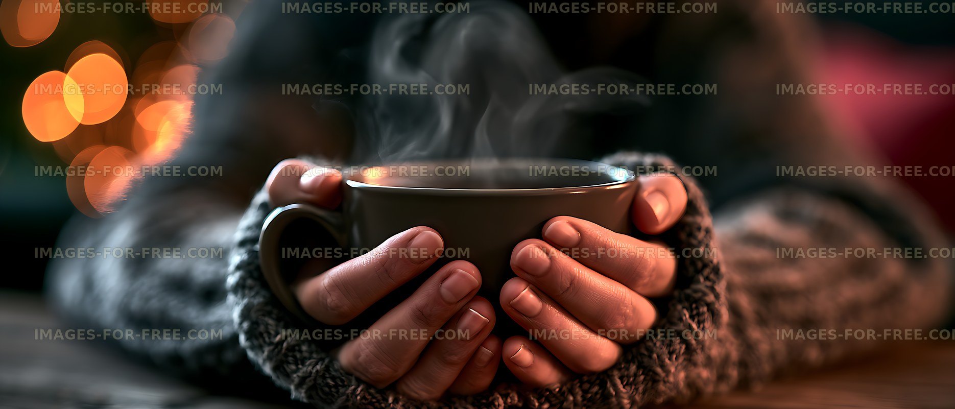 Hands holding a hot steaming drink