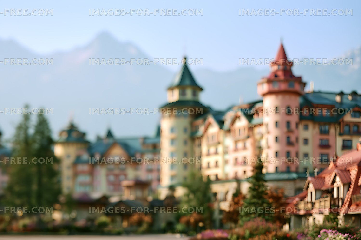 Soft focus mountain resort architecture