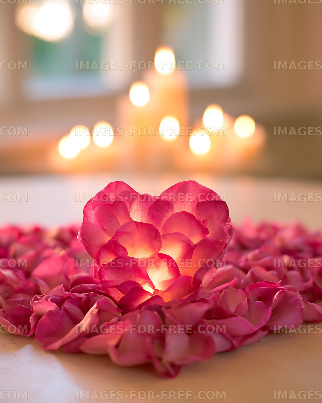 Vivid pink flower with petals and glowing bokeh lights