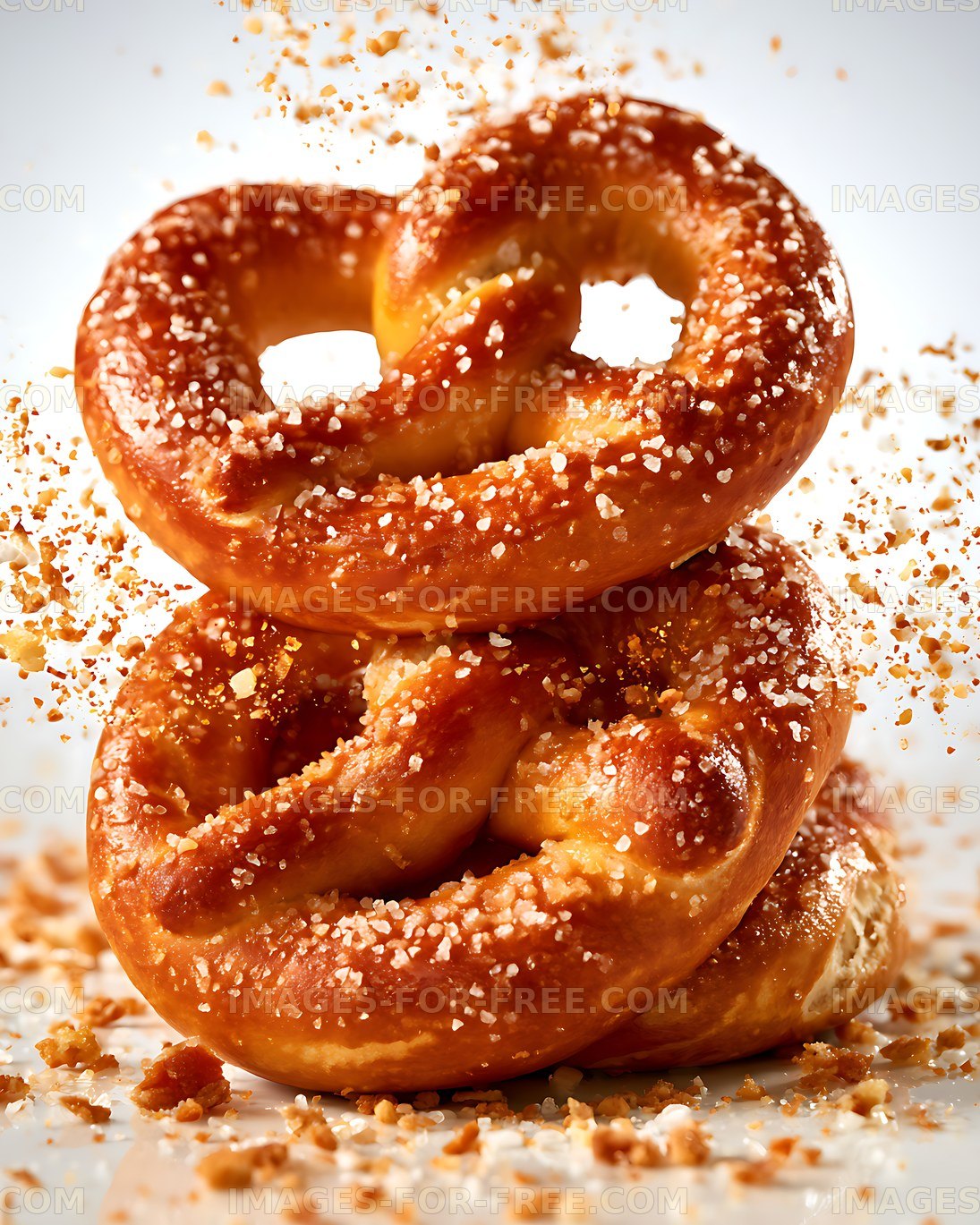 Close-up stack of salted pretzels