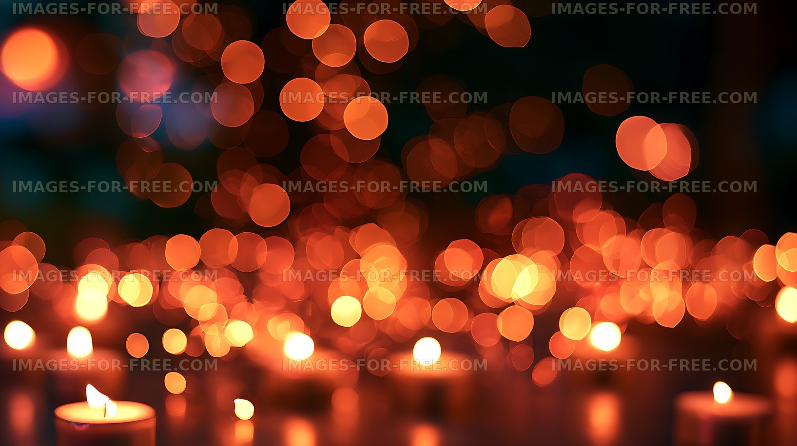 Cozy candle flames and orange bokeh lights