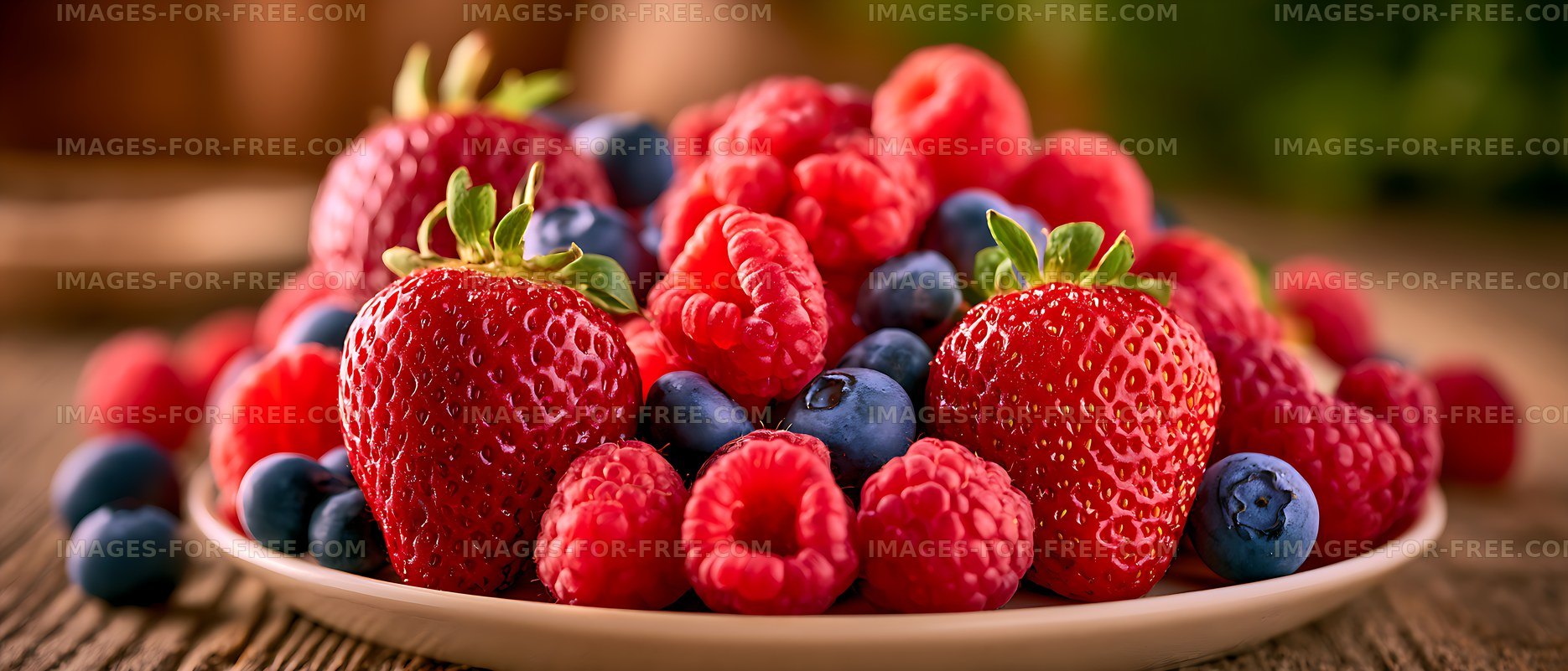 Colorful mixed berries arranged on a plate