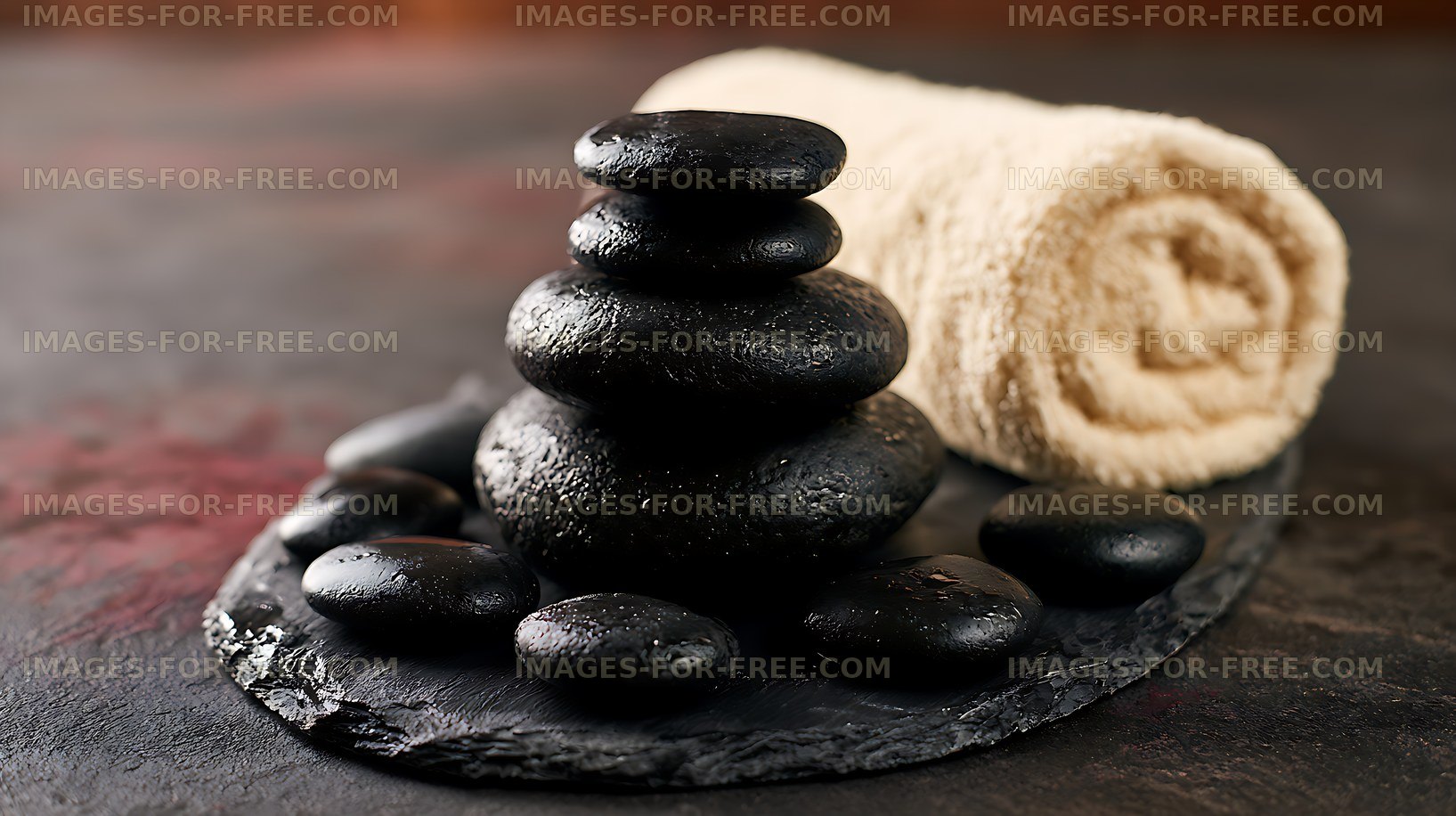 Balanced black stones and cream stone in a warm still life