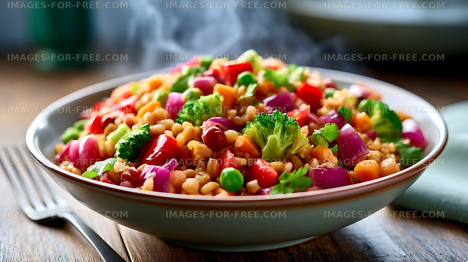 Fresh colorful vegetable grain salad served in bowl