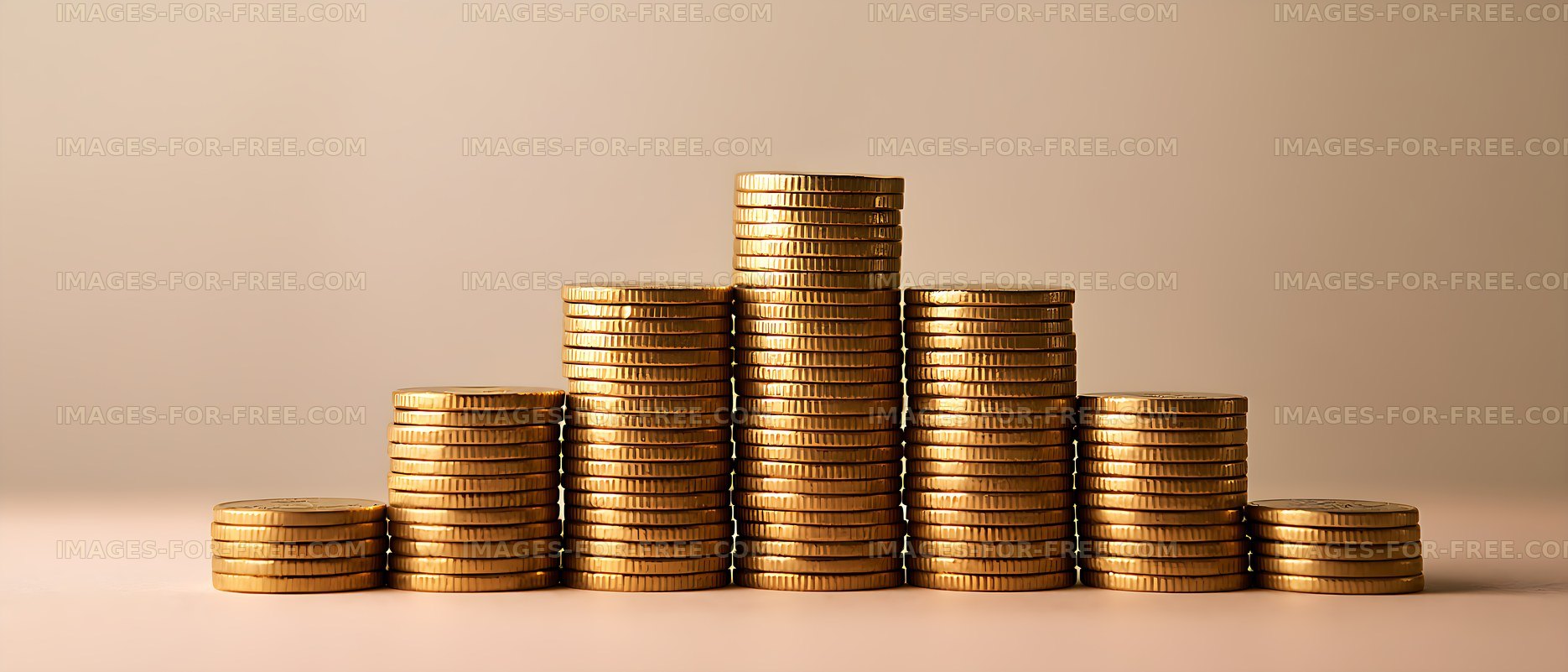 Gold coin stacks arranged like a financial growth chart