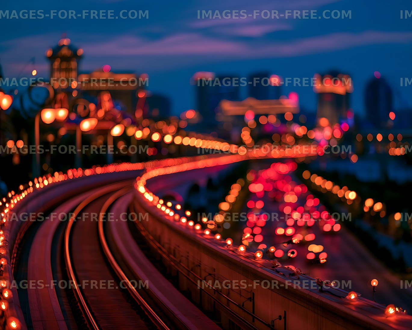 Colorful light trails on elevated urban roads