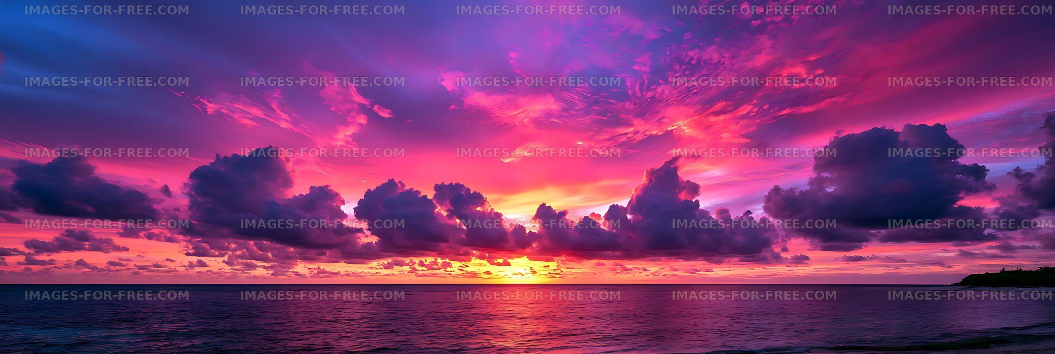 Colorful sunset cloudscape above a tranquil ocean horizon