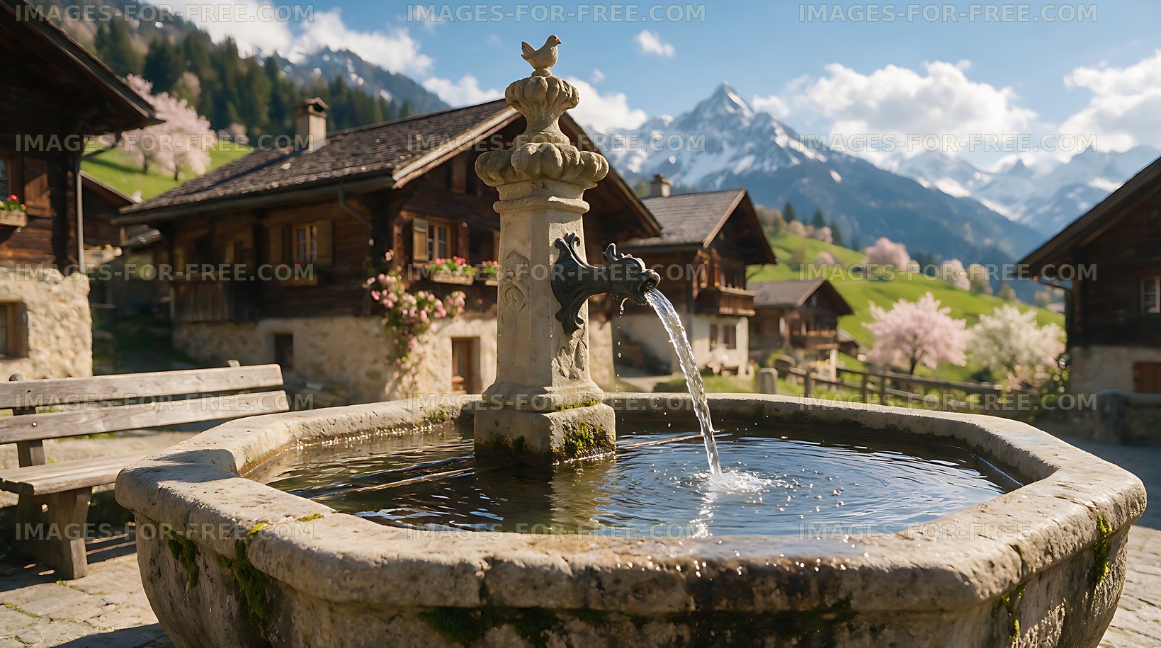 Traditional Fountain in a Swiss Alpine Village