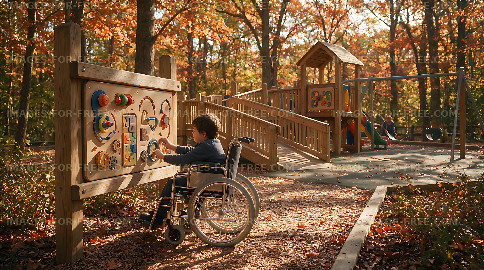 Inclusive outdoor playground play with wheelchair access