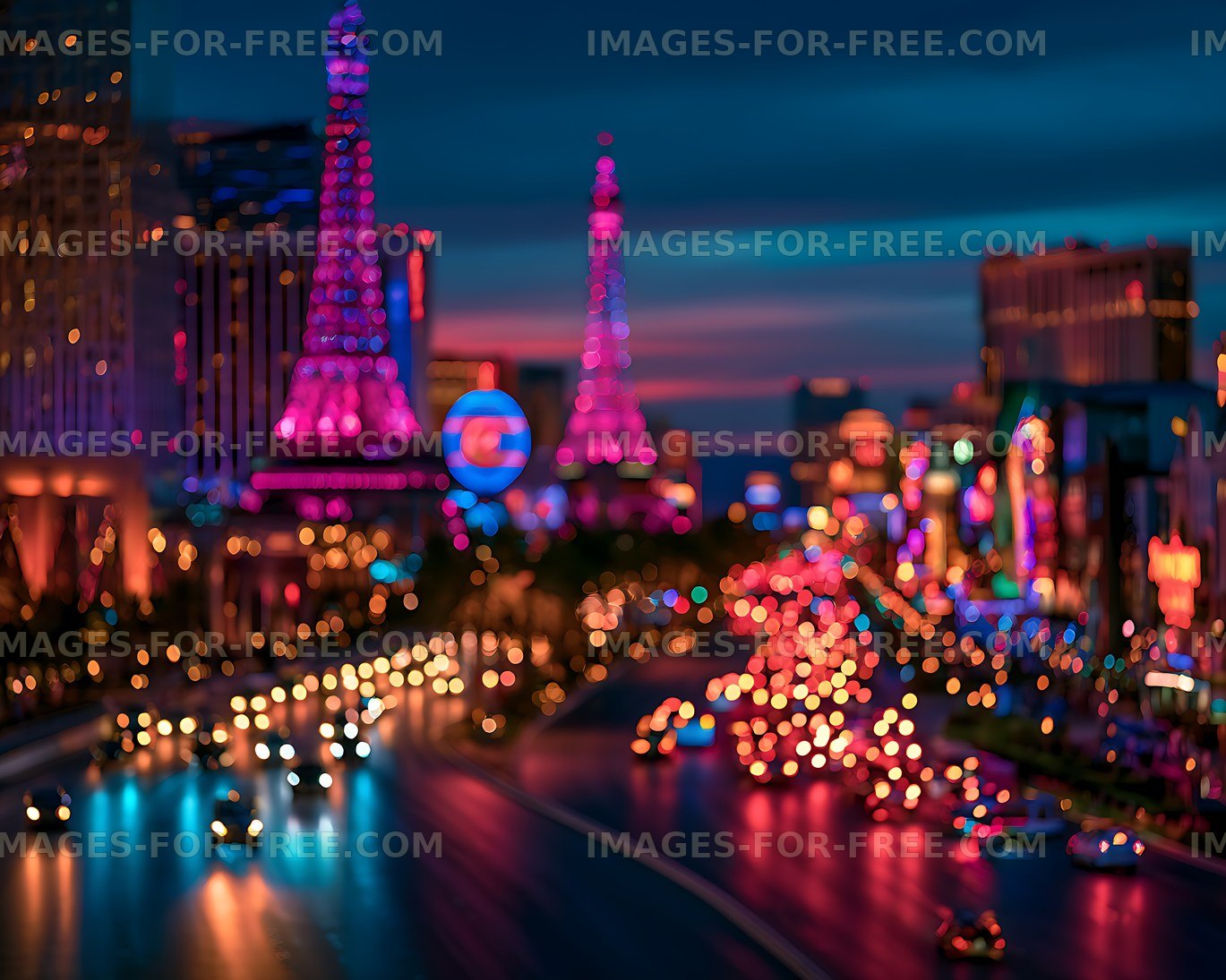 Abstract neon city traffic with colorful night lights