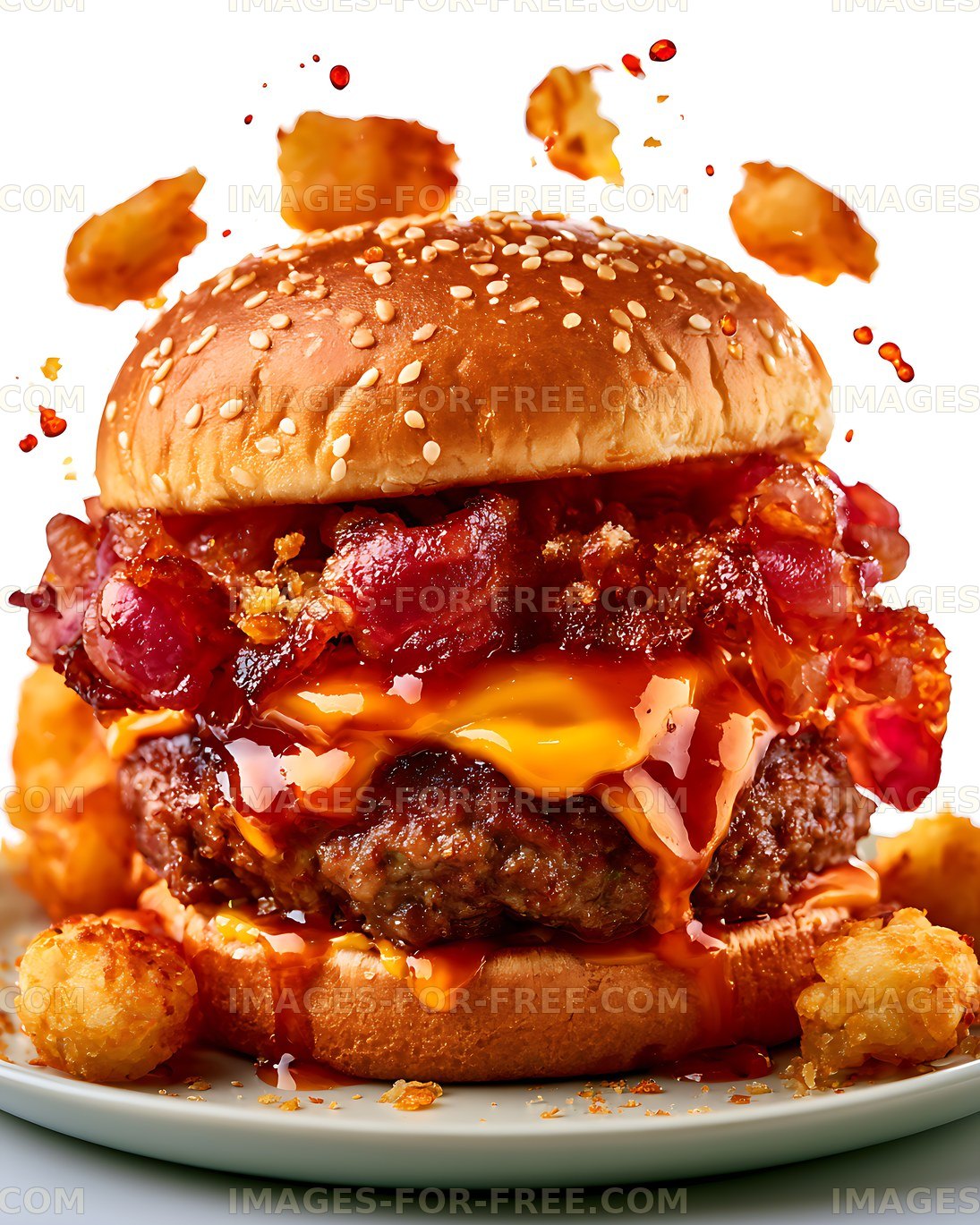 Loaded double cheeseburger on a plate