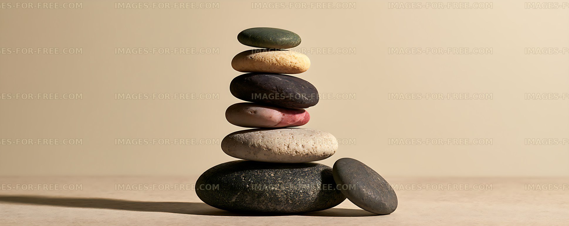 Multicolored stones arranged in a balanced vertical stack