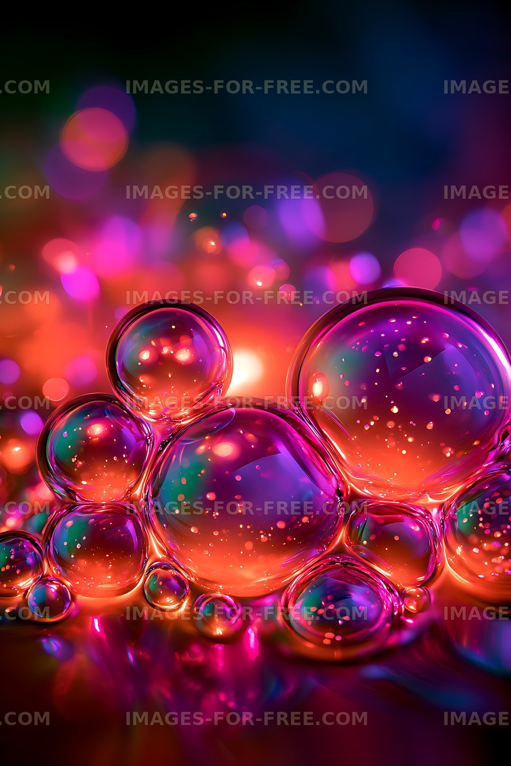 Colorful glossy bubbles in neon light