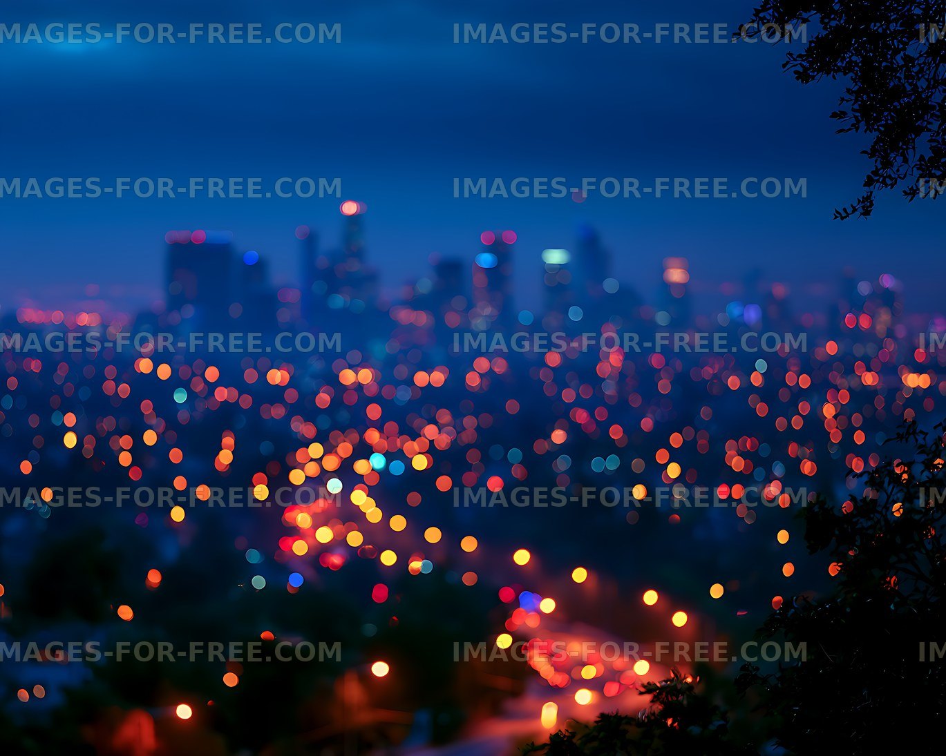 Colorful blurred city lights at twilight