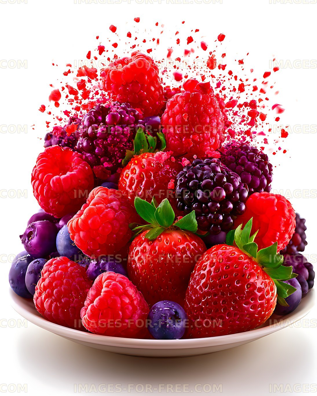 Mixed Berry Plate with Scattered Fruit Pieces