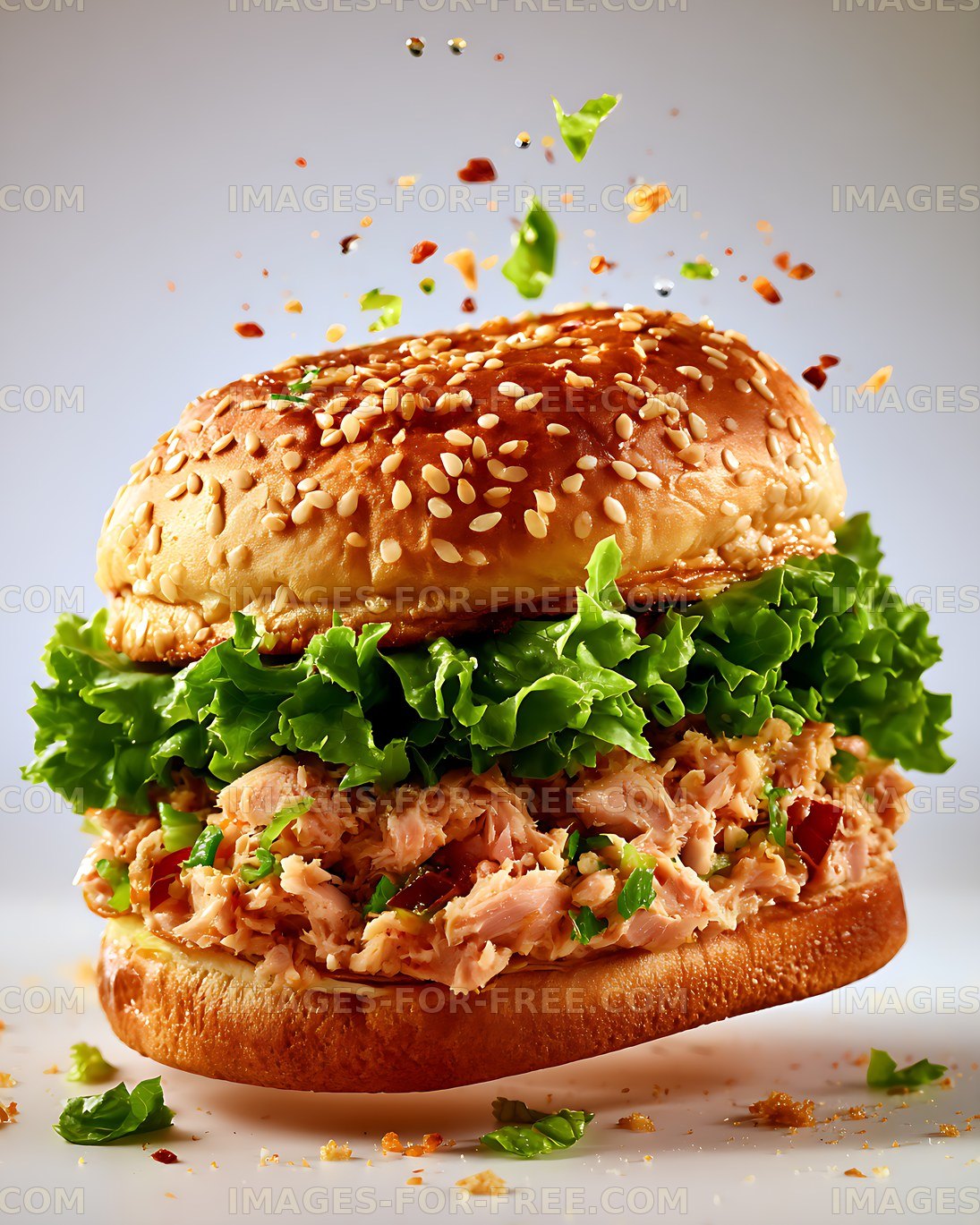 Close-up tuna sandwich with fresh lettuce