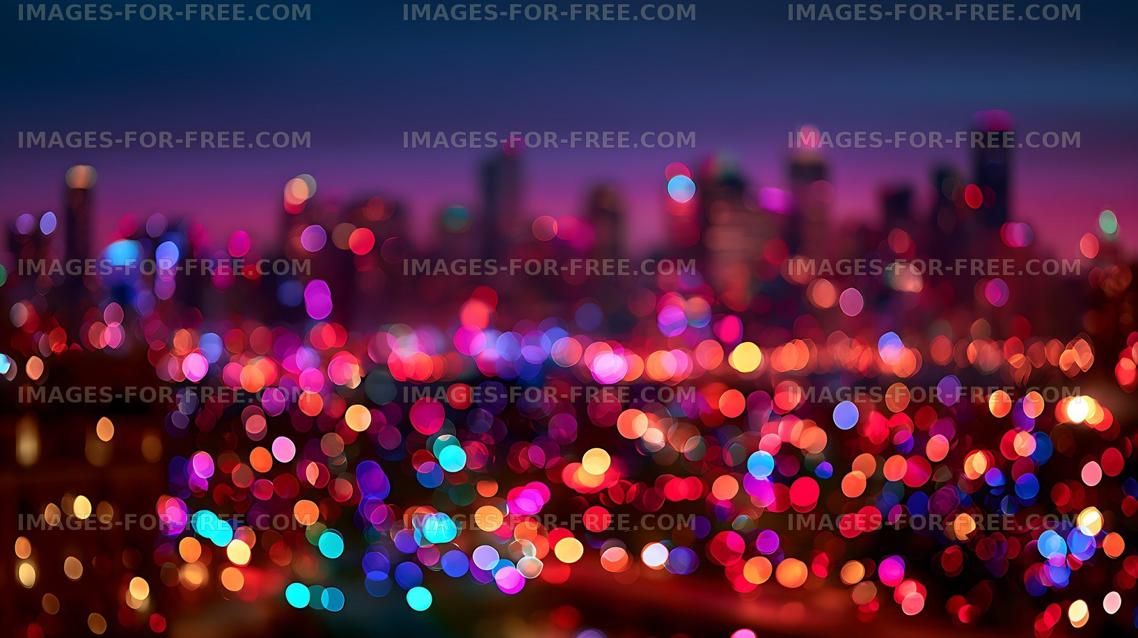 Abstract colorful city lights and skyline at dusk