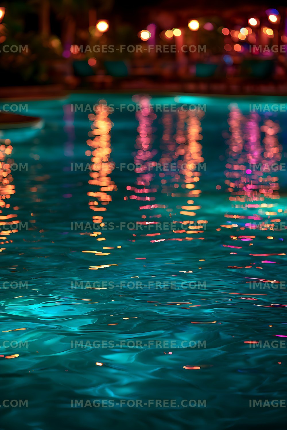 Vibrant nighttime light reflections on rippling water