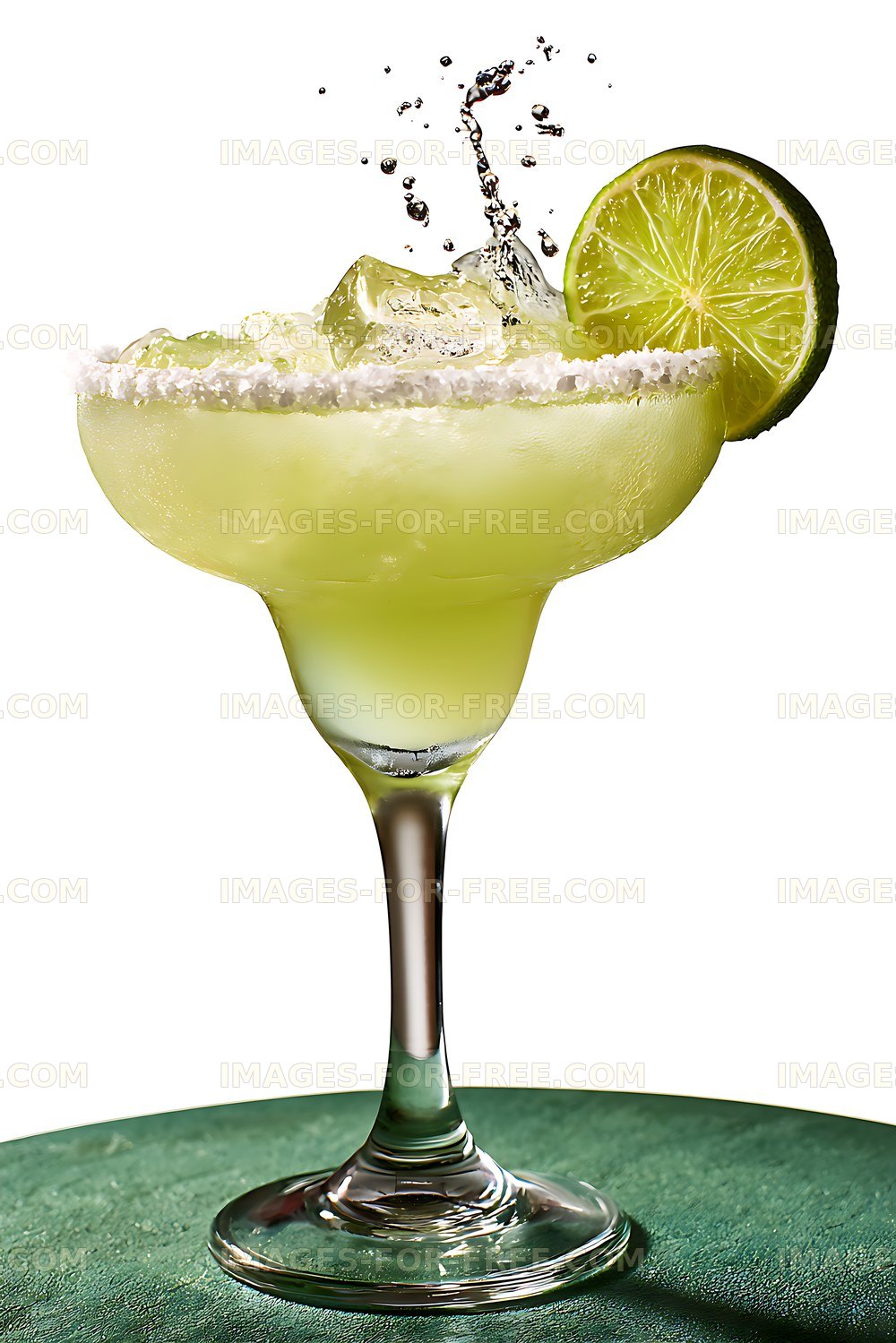 Fresh lime drink with salt rim and splashing liquid