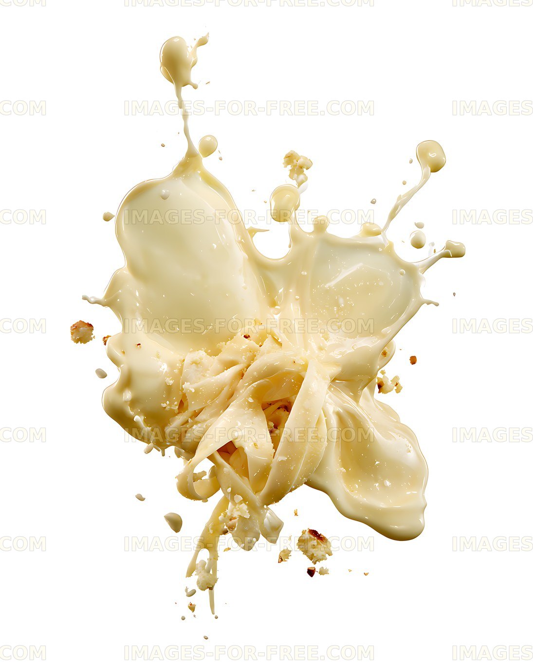 Pasta and creamy sauce captured in a dramatic splash
