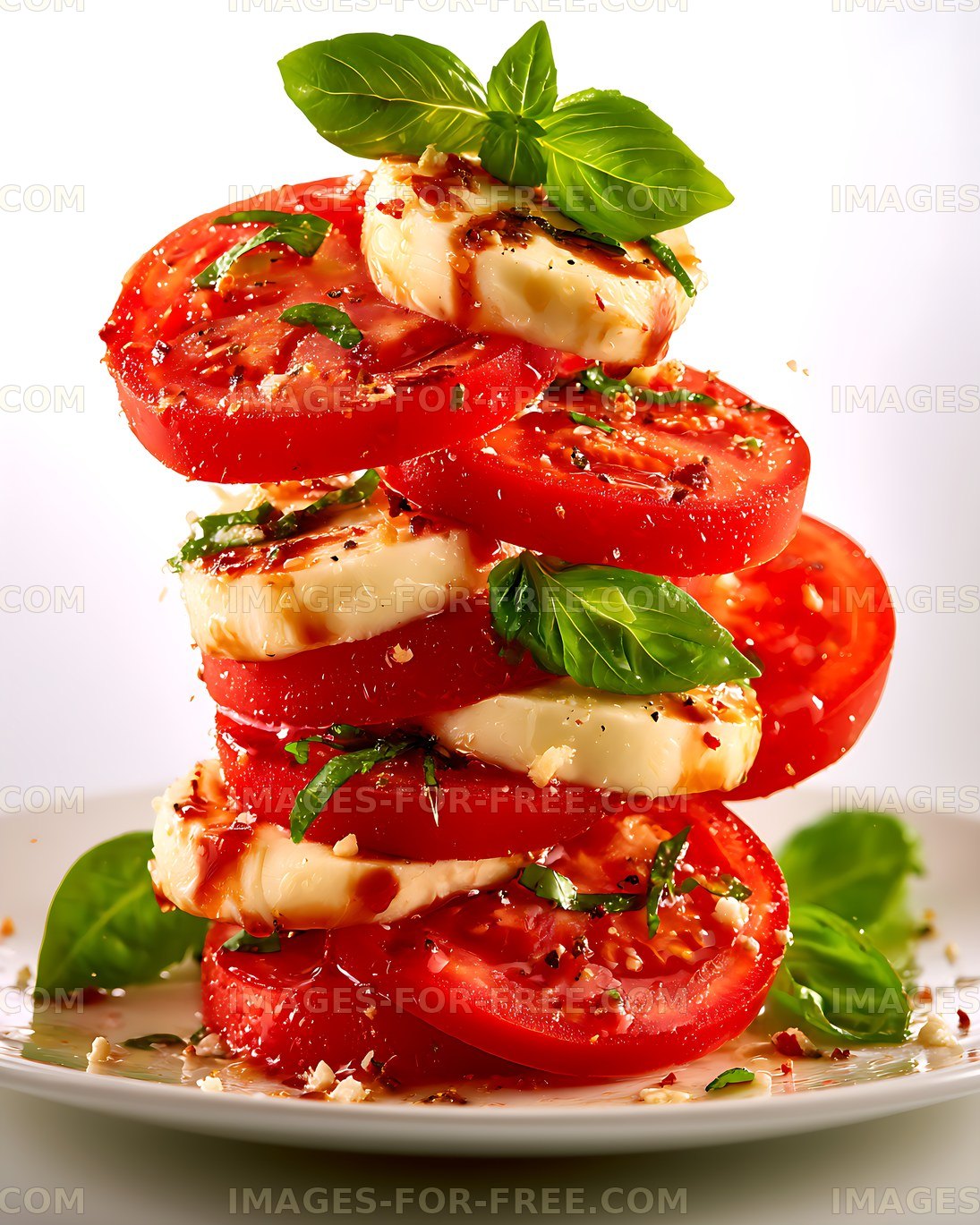 Fresh stacked tomato mozzarella basil salad