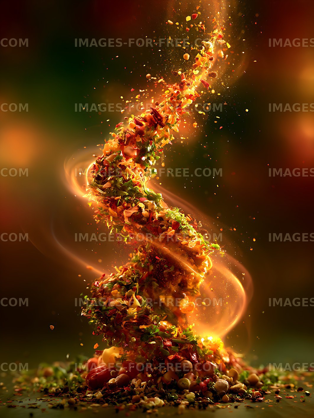 Abstract food art explosion with herbs and vegetables