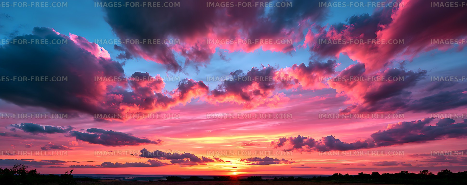 Colorful sunset cloudscape above a rural horizon