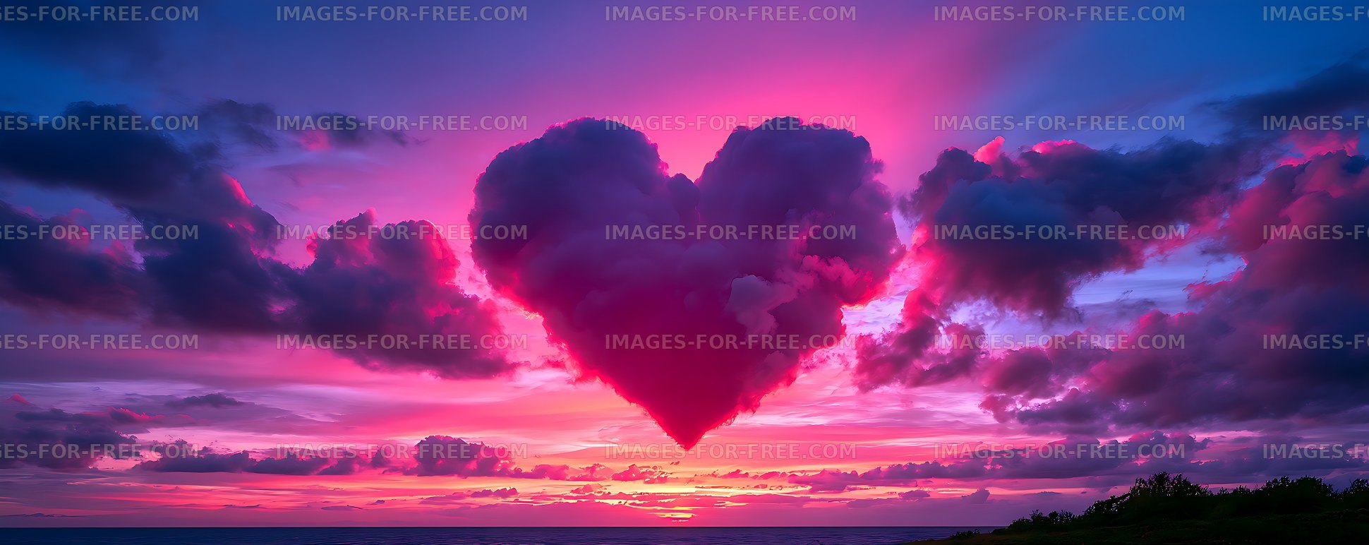 Heart-shaped cloud above a colorful ocean sunset