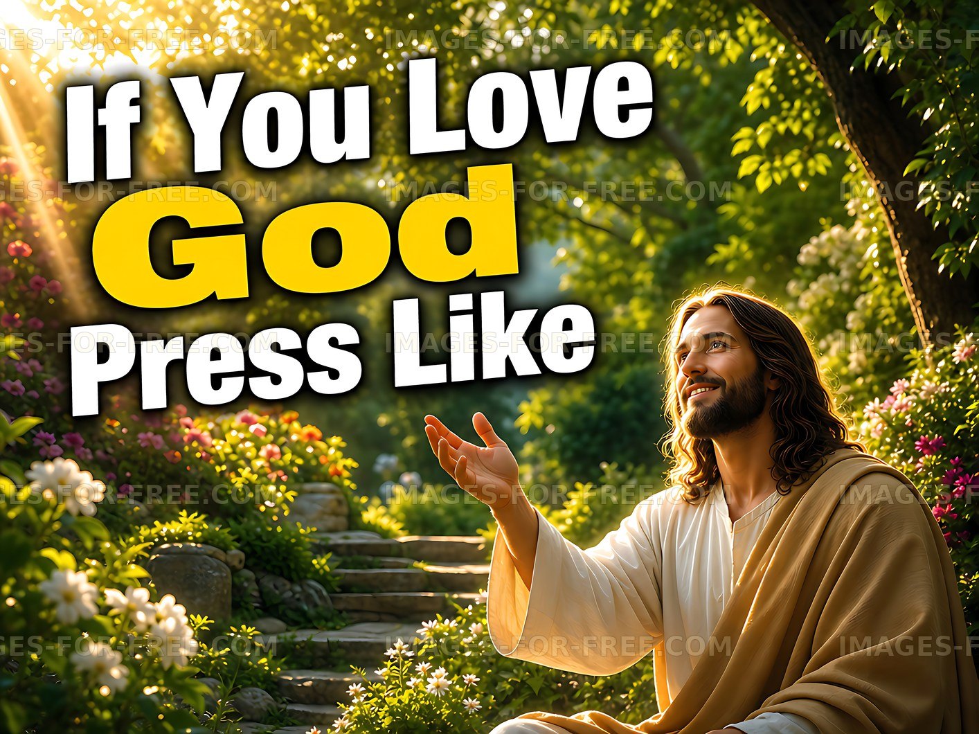 Jesus in a garden welcoming nature and light